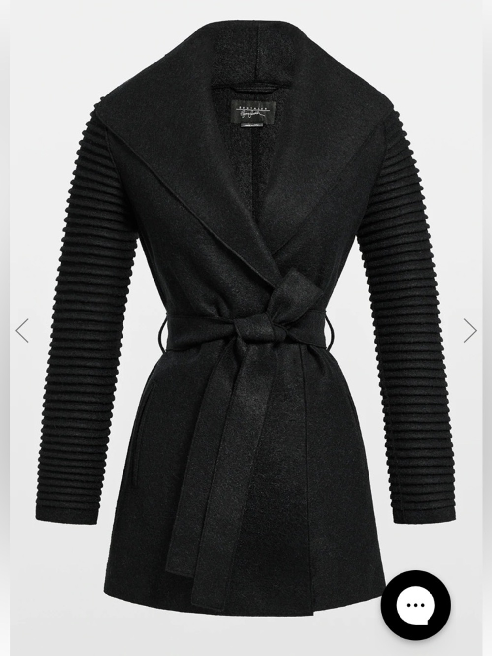 SENTALER Superfine Alpaca Wrap Coat with Ribbed Sleeves in Black
